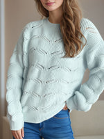Hazel Blues® |  Openwork Round Neck Dropped Shoulder Sweater