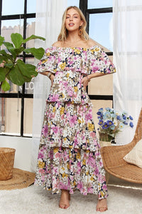 Hazel Blues® |  ADORA Layered Floral Off-Shoulder Short Sleeve Maxi Dress