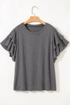 Hazel Blues® | Dark Grey Double Ruffled Short Sleeve Top
