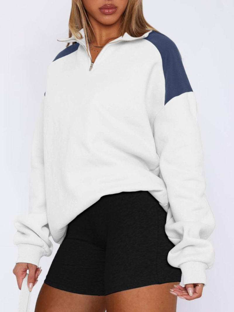 Hazel Blues® |  Contrast Quarter Zip Long Sleeve Sweatshirt