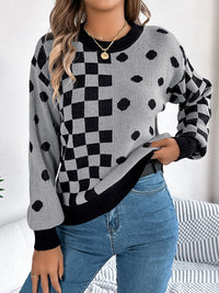 Hazel Blues® |  Plaid Round Neck Long Sleeve Sweater