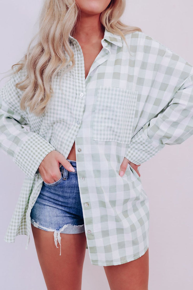 Hazel Blues® |  Pocketed Plaid Collared Neck Long Sleeve Shirt