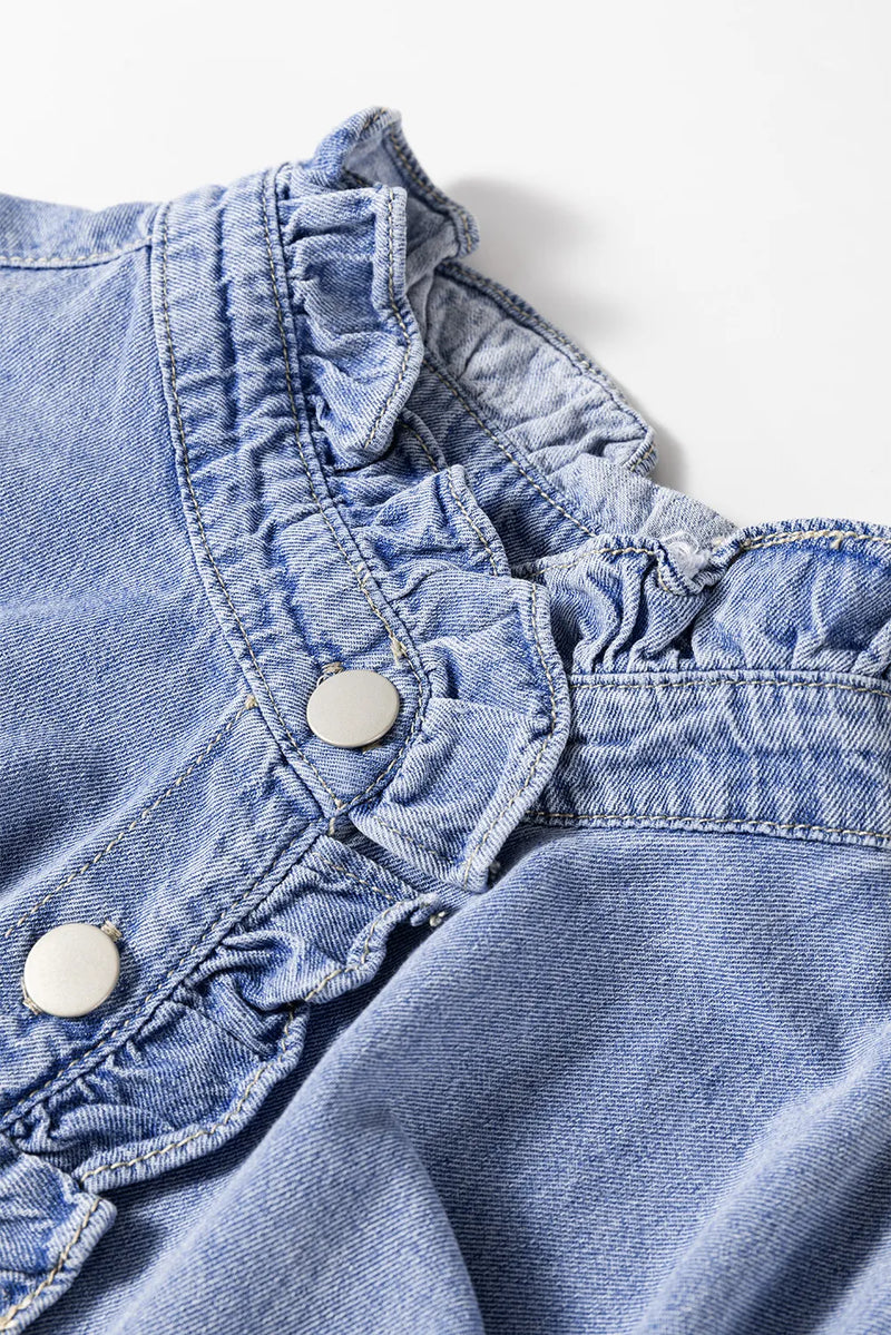 Hazel Blues® |  Frill Button Up Long Sleeve Denim Top