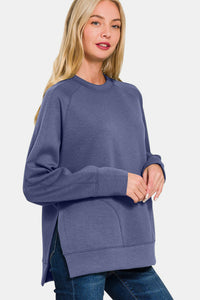 Hazel Blues® |  Zenana Scuba Round Neck Side Slit Sweatshirt