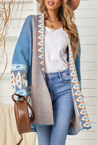 Hazel Blues® |  Geometric Open Front Long Sleeve Cardigan