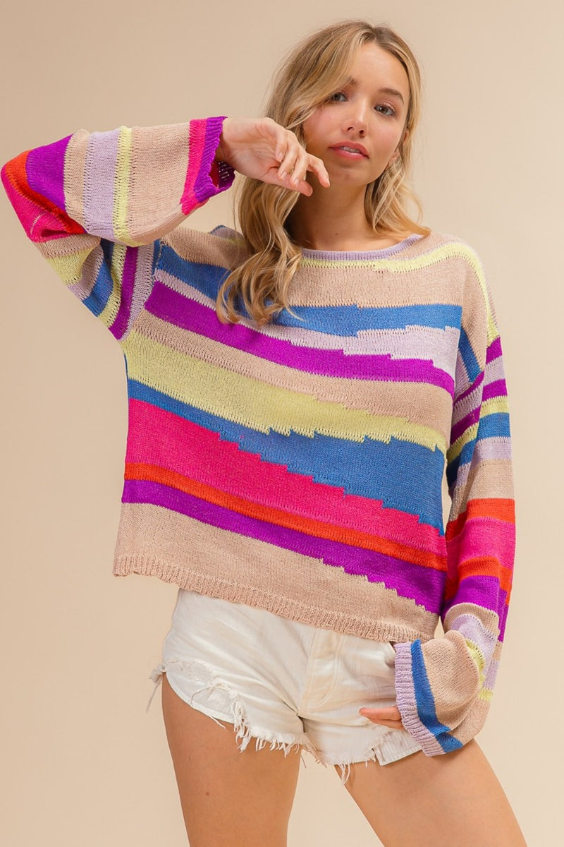 Hazel Blues® |  BiBi Multi Color Geometric Stripe Sweater