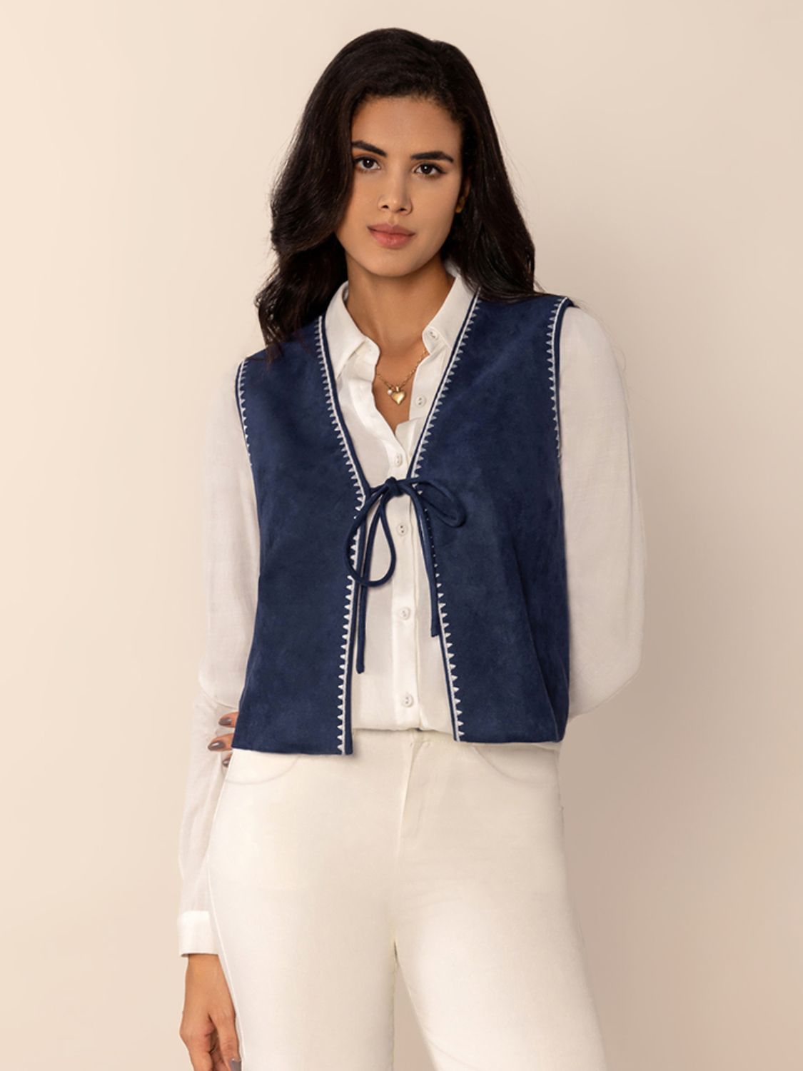 Hazel Blues® |  Tied Contrast Trim Vest