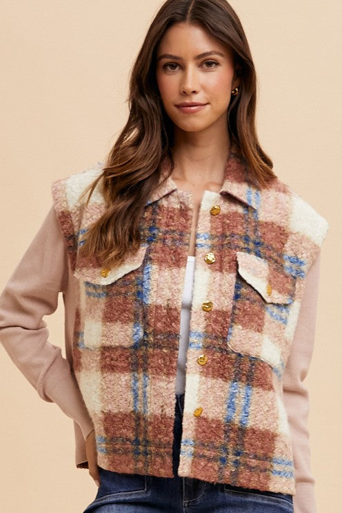 Hazel Blues® |  Annie Wear Faux Fur Plaid Button Up Jacket