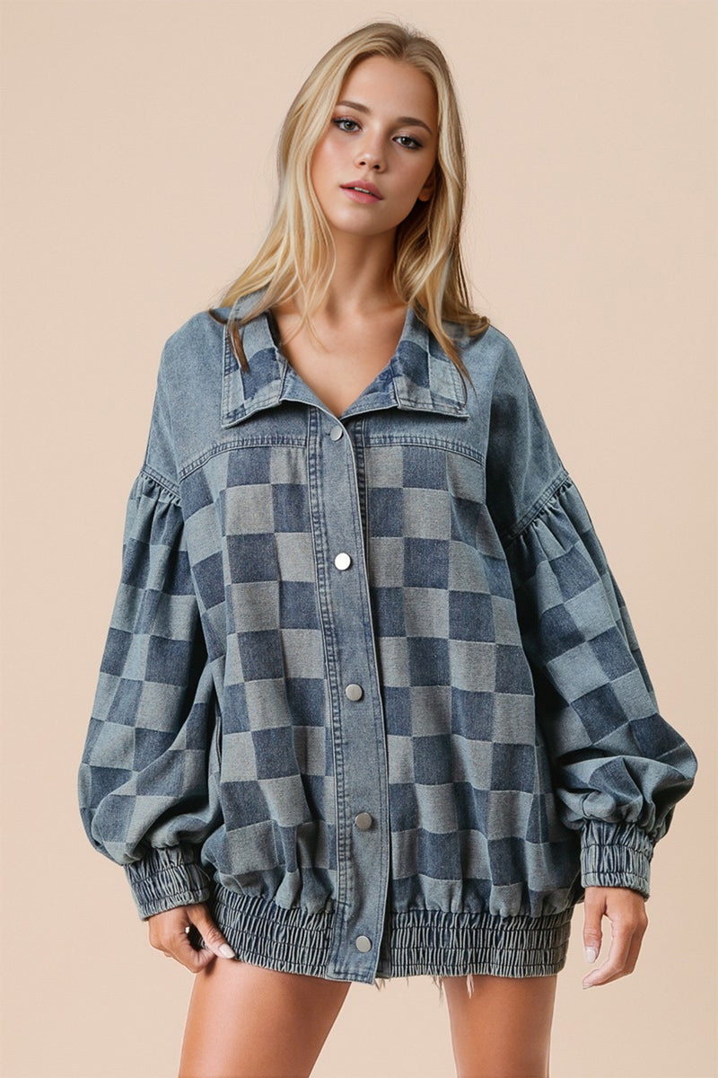 Hazel Blues® |  Double Take Checkered Button Up Denim Jacket