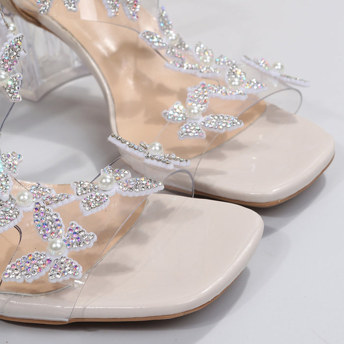 Hazel Blues® |  Butterfly Detail Open Toe Mid Heel Sandals