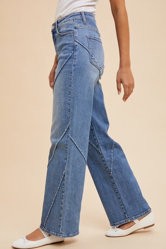 Hazel Blues® |  Annie Wear Decorative Seams Wide Leg Jeans