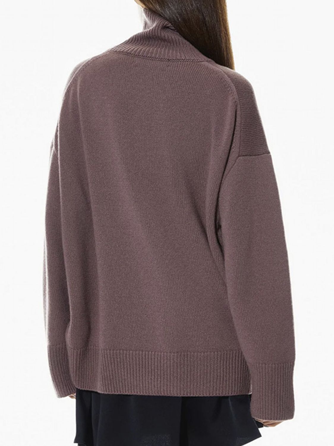 Hazel Blues® |  Ribbed Detail Turtleneck Dropped Shoulder Sweater