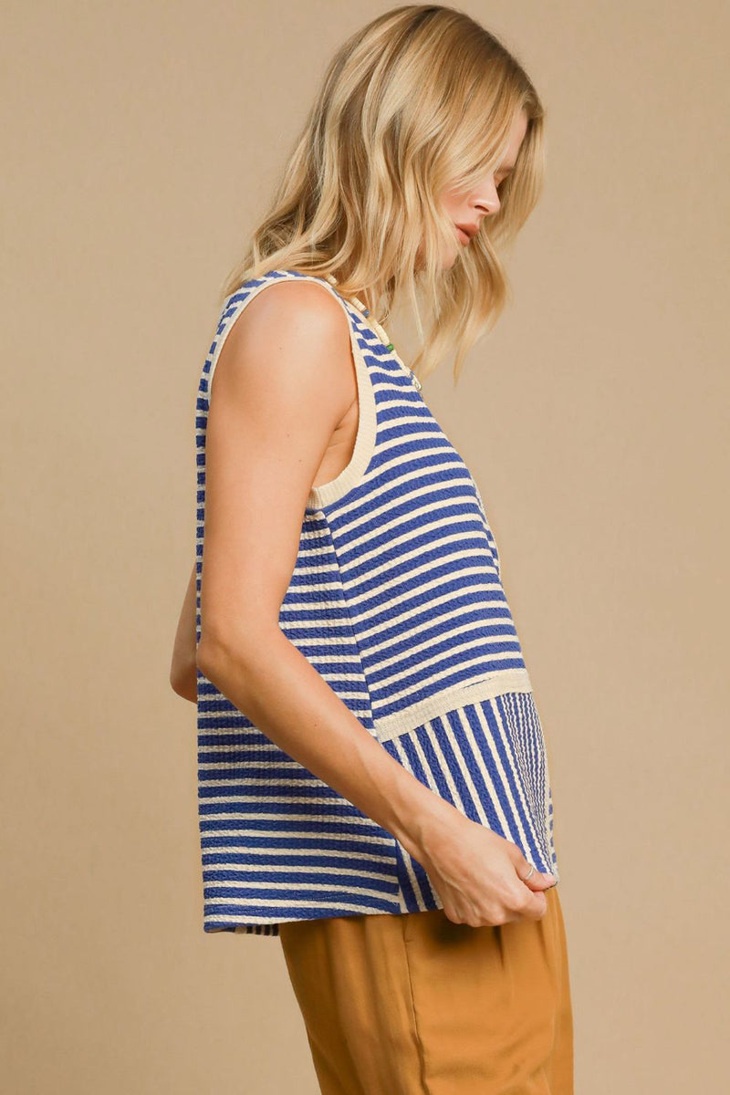 Hazel Blues® |  Umgee Round Neck Texture Striped Tank