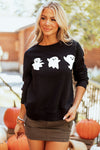 Hazel Blues® |  Black Halloween Ghosts Print Round Neck Sweatshirt