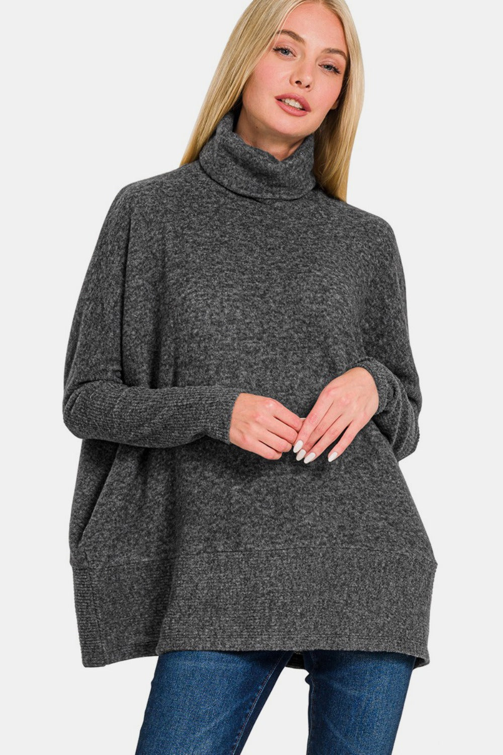 Hazel Blues® |  Zenana Brushed Melange Hacci Turtleneck Sweater