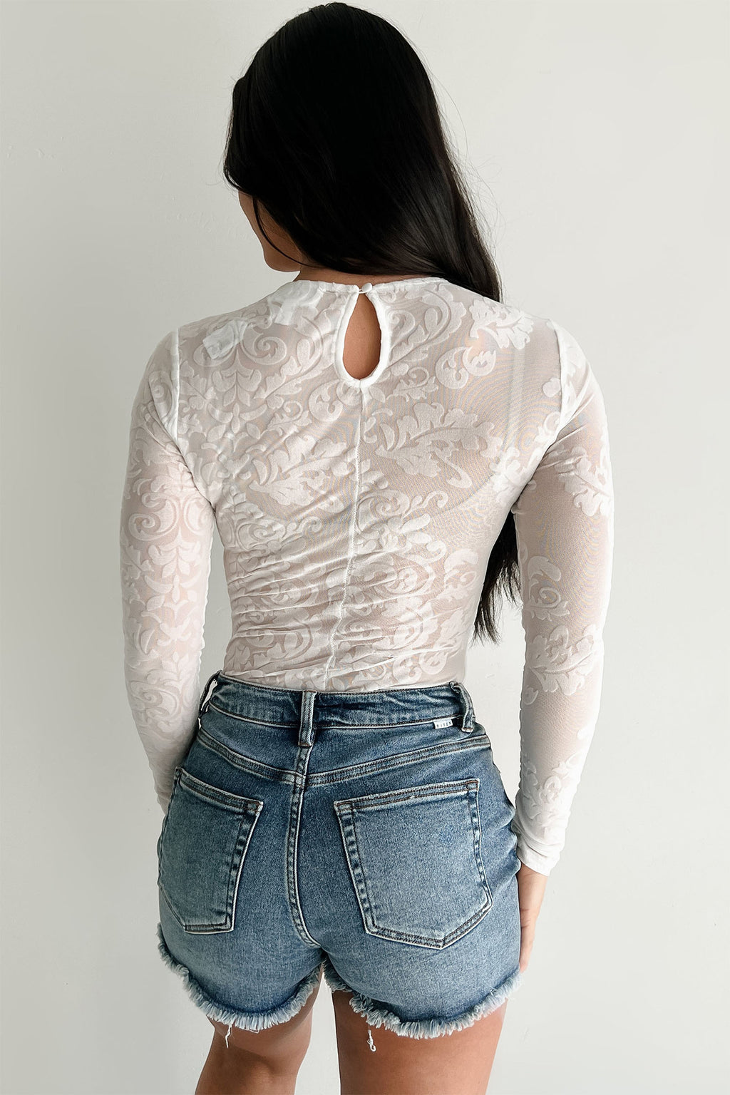 Sheer Lace Long-Sleeve Bodysuit
