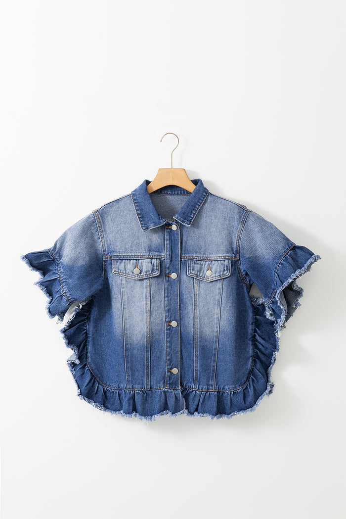 Hazel Blues® |  Ruffled Raw Hem Half Sleeve Denim Top