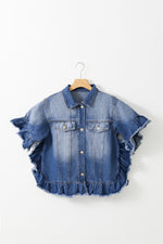 Hazel Blues® |  Ruffled Raw Hem Half Sleeve Denim Top
