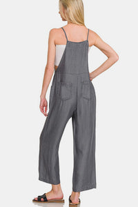 Hazel Blues® |  Zenana Washed Adjustable Strap Wide Leg Denim Overalls