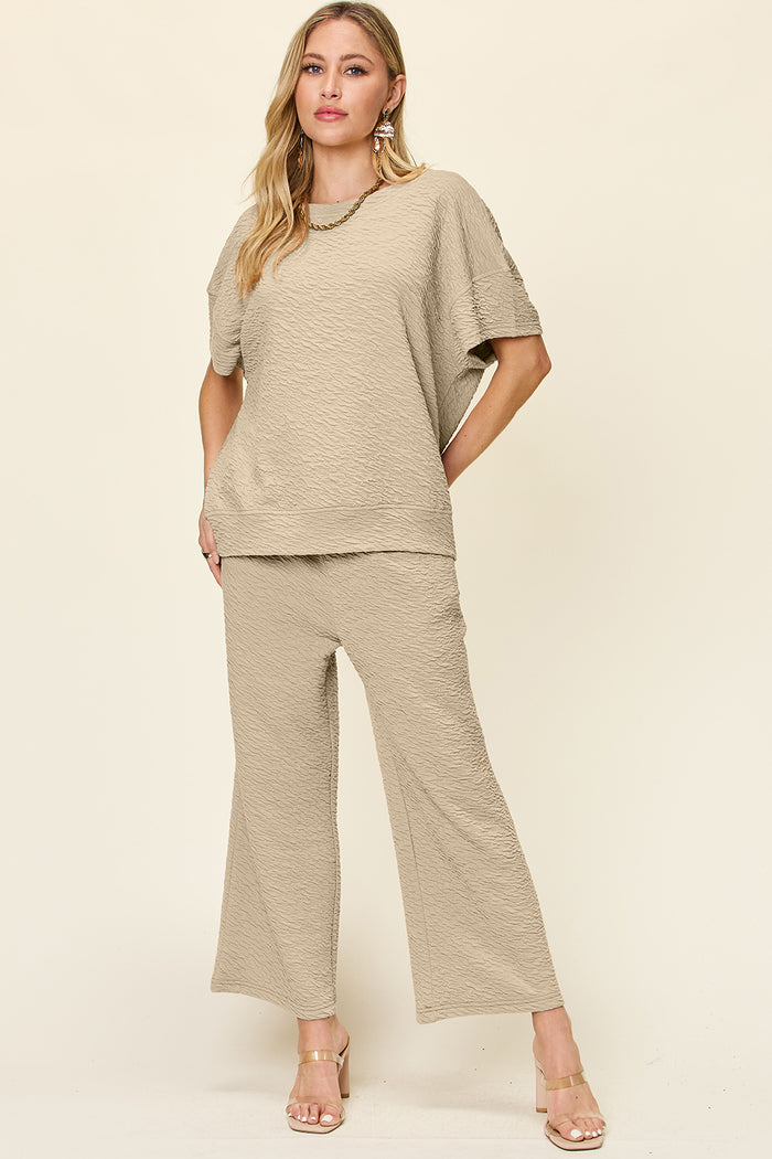 Hazel Blues® |  Double Take Texture Short Sleeve Top and Pants Set