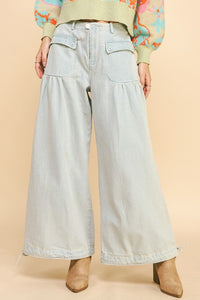 Hazel Blues® |  Davi & Dani Drawstring Hem Wide Leg Mid Rise Jeans