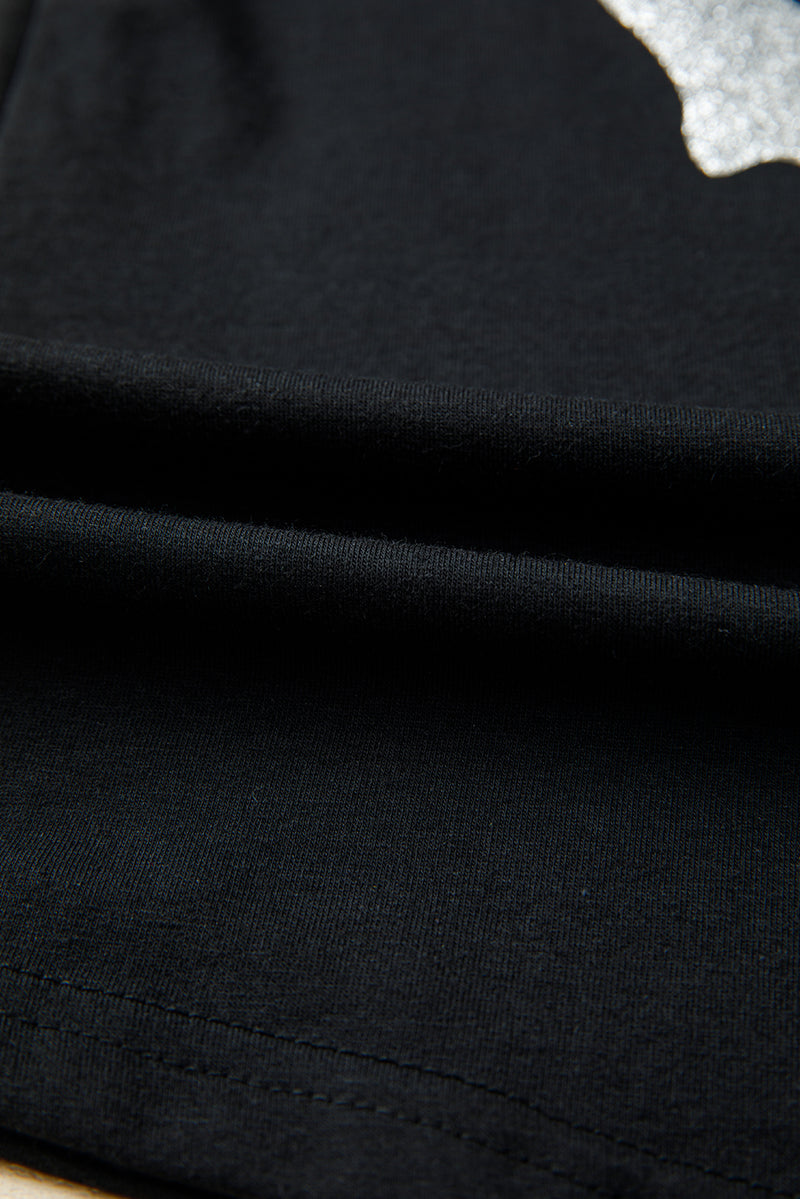 Hazel Blues® |  Black Glitter Ghost Pattern Crew Neck Halloween T Shirt