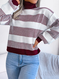 Hazel Blues® |  Striped Turtleneck Long Sleeve Sweater