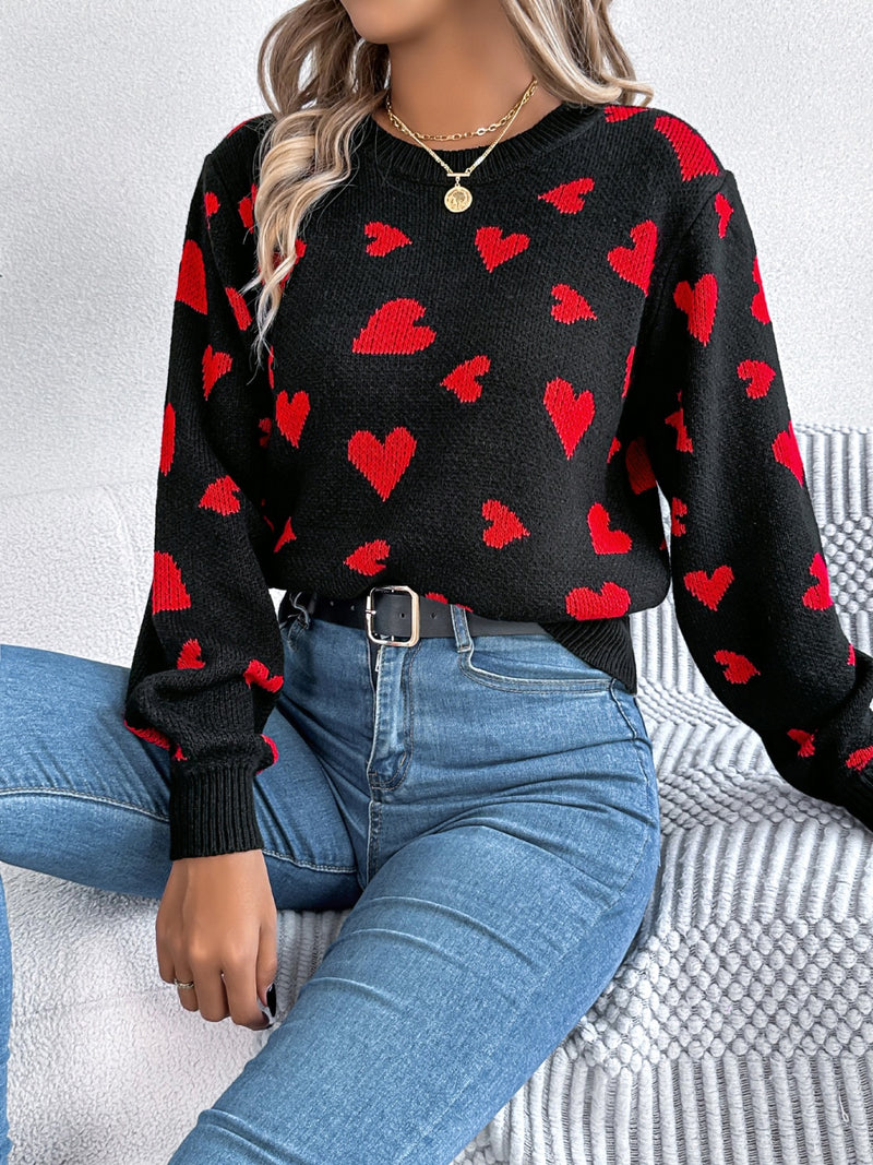 Hazel Blues® |  Heart Round Neck Long Sleeve Sweater