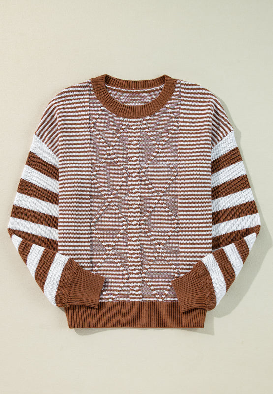 Hazel Blues® |  Striped Round Neck Dropped Shoulder Sweater