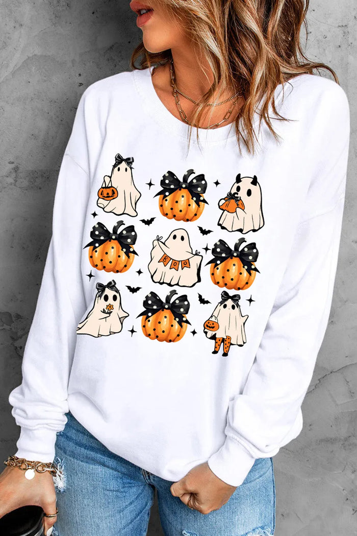 Hazel Blues® |  Pumpkin & Ghost Round Neck Long Sleeve Sweatshirt