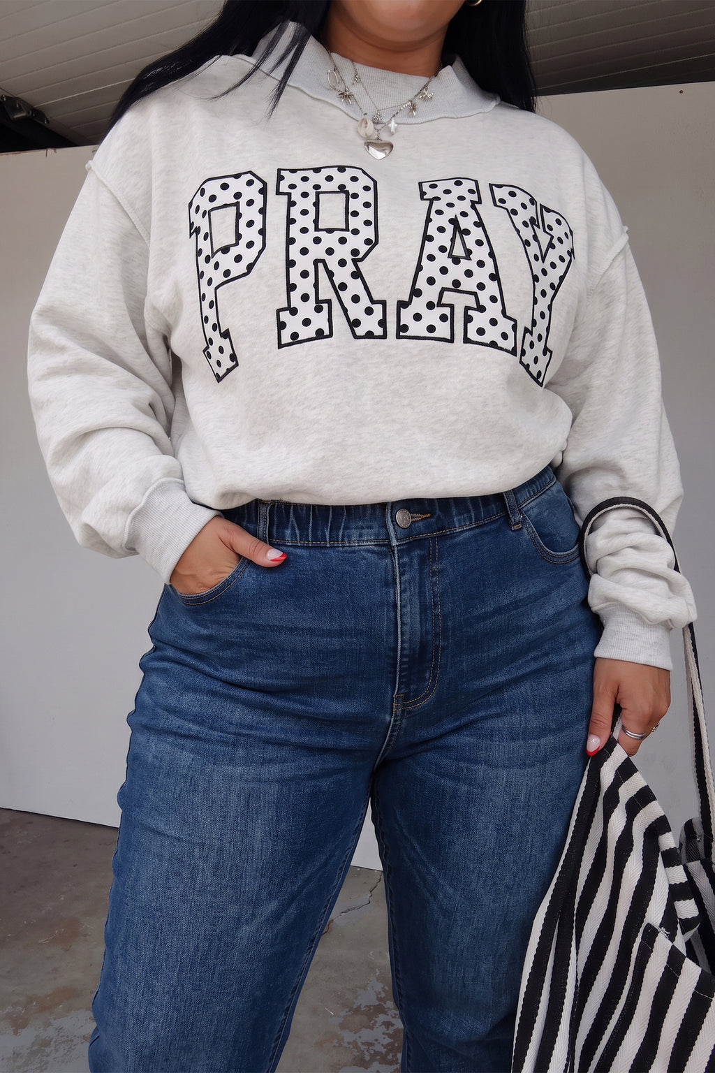 Faithful Dots Gray PRAY Graphic Sweatshirt