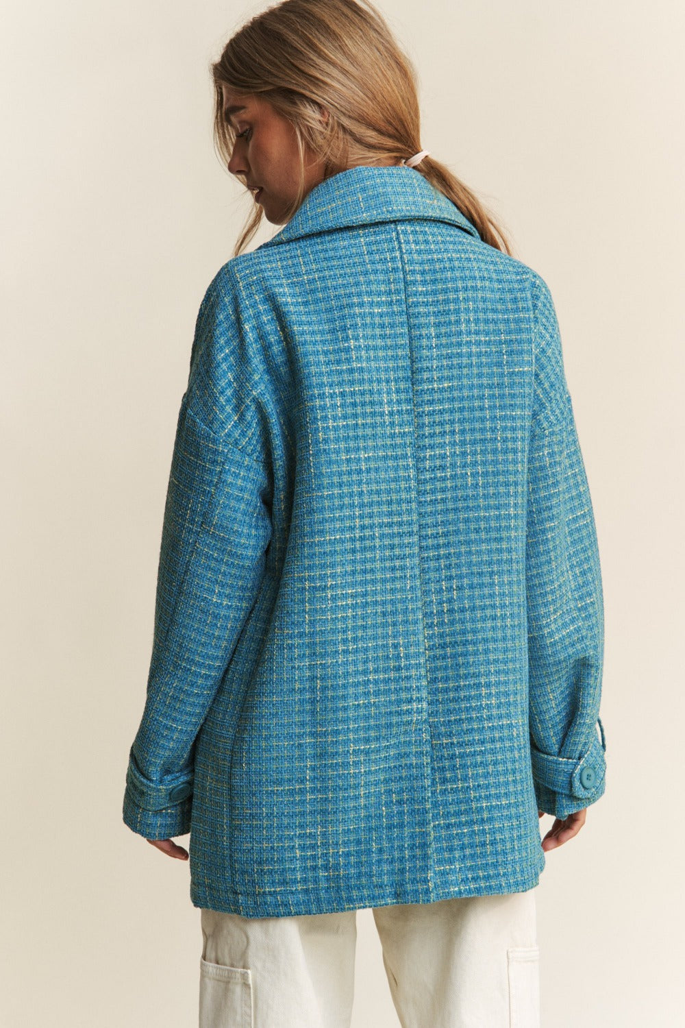 Hazel Blues® |  J.NNA Tweed Double-Breasted Long Sleeve Coat