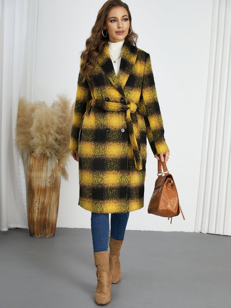 Hazel Blues® |  Plaid Tie Waist Long Sleeve Coat