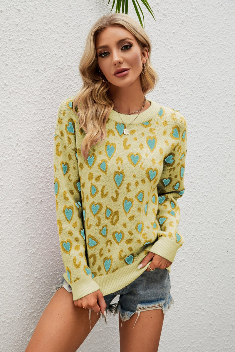 Hazel Blues® |  Heart Round Neck Dropped Shoulder Sweater