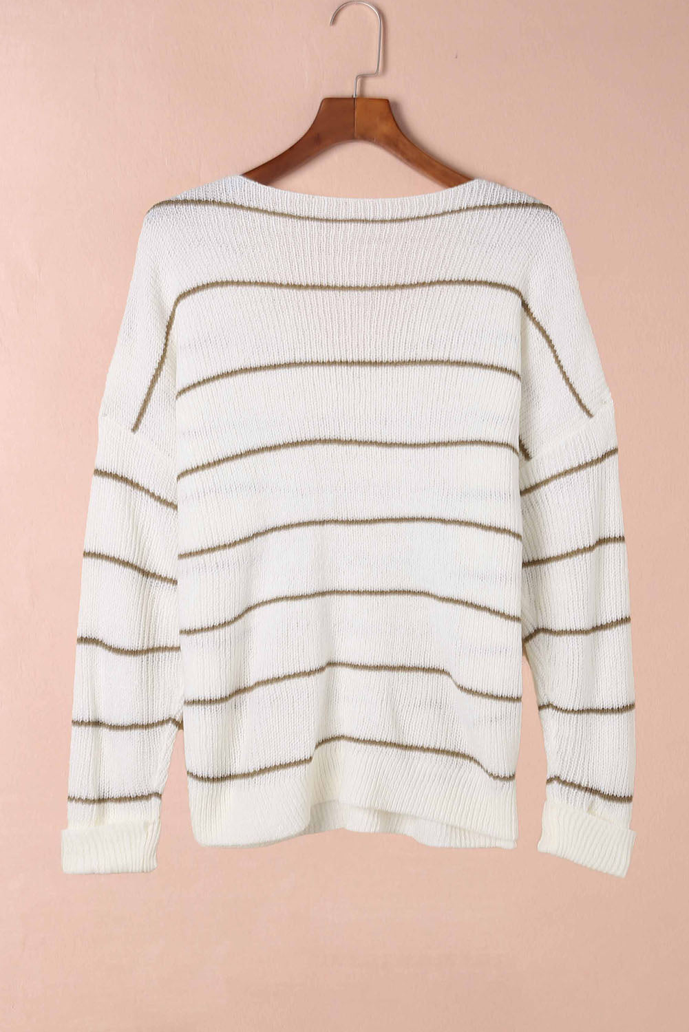 Hazel Blues® |  Striped V-Neck Drop Shoulder Sweater