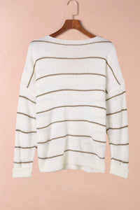 Hazel Blues® |  Striped V-Neck Drop Shoulder Sweater