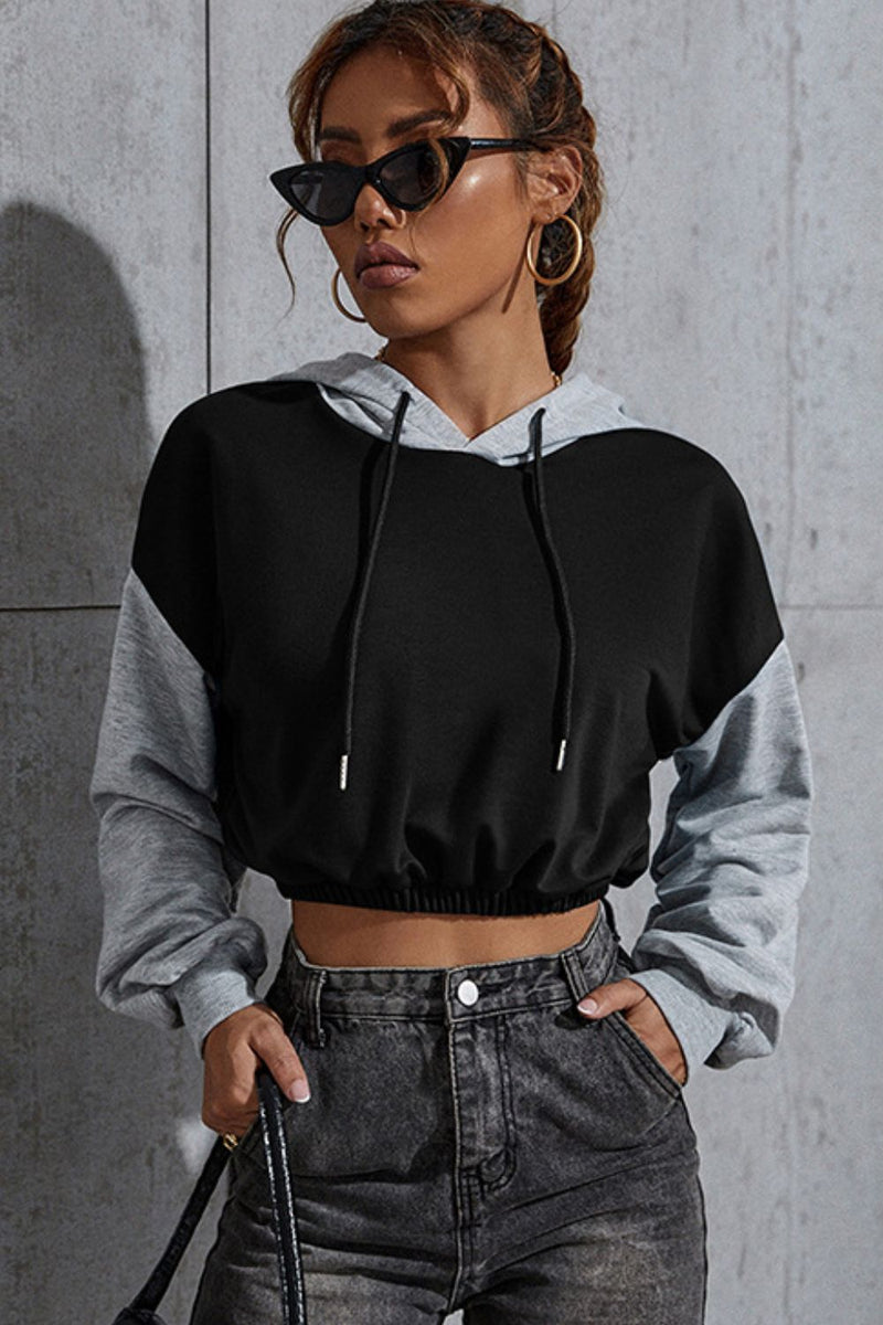 Hazel Blues® |  Perfee Contrast Long Sleeve Cropped Hoodie