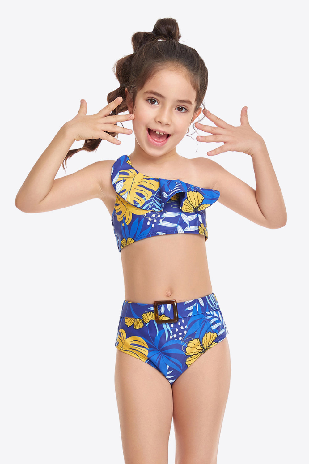 Hazel Blues® |  Ruffled One-Shoulder Buckle Detail Two-Piece Swim Set