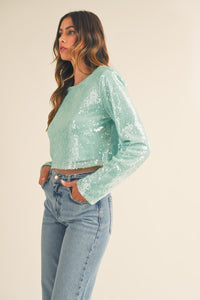 Hazel Blues® |  MABLE Shoulder Padded Sequin Crop Top