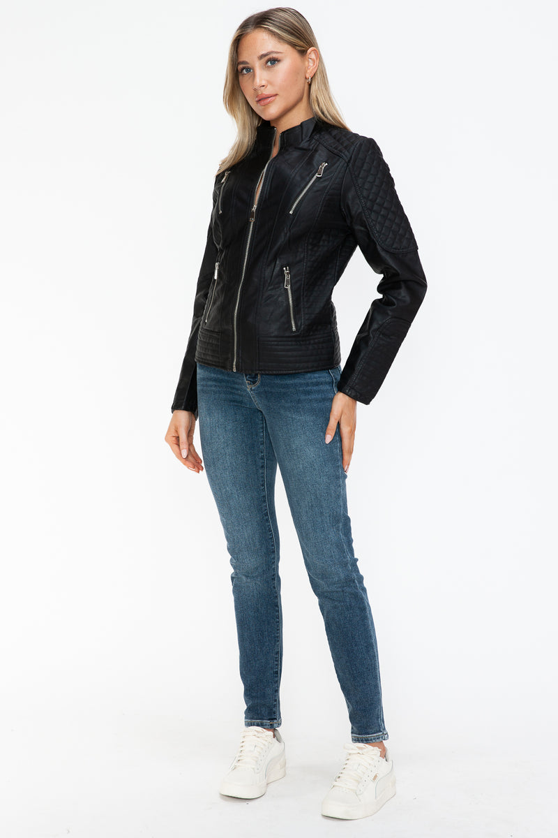 Hazel Blues® |  Snobbish Faux Leather Zip Up Mock Neck Jacket