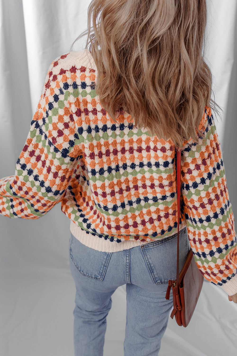 Multicolor Dotty Striped Pattern Knit Drop-Shoulder Sweater