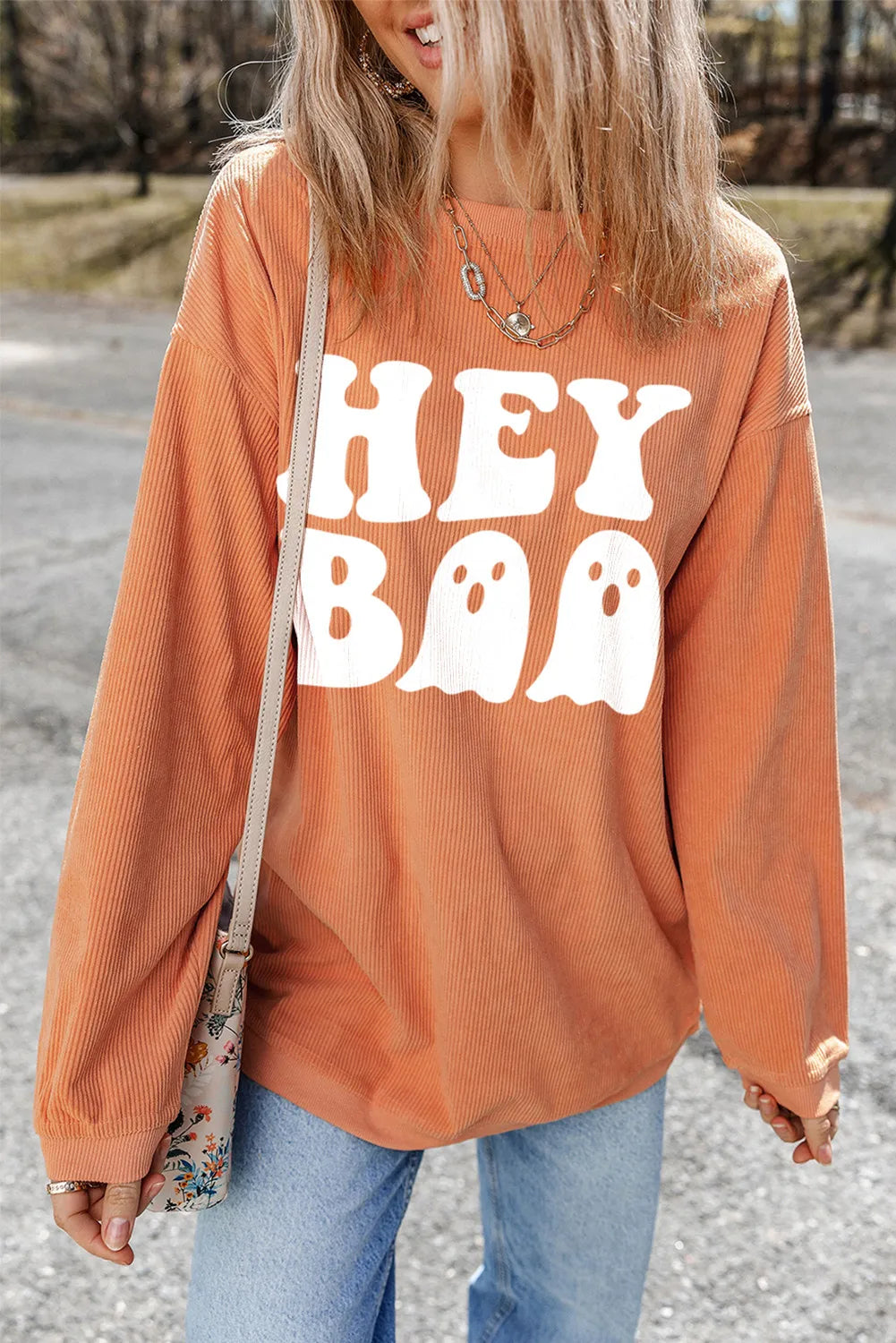 Hazel Blues® |  Letter Graphic Round Neck Long Sleeve Sweatshirt