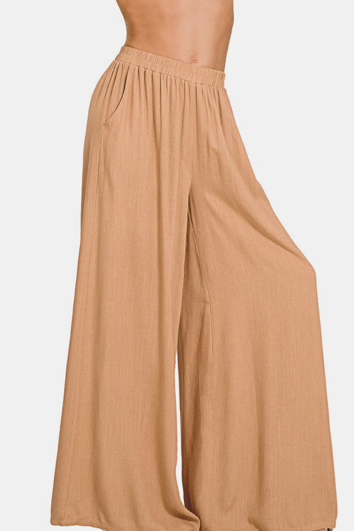 Hazel Blues® |  Zenana Pleated Linen Blend Wide Leg Pants