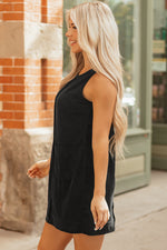 Hazel Blues® |  Beige Corduroy Sleeveless Mini Dress With Patched Pockets
