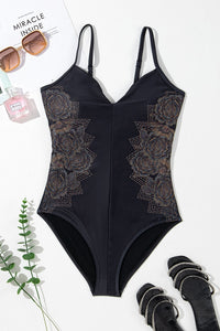 Hazel Blues® |  Embroidered V-Neck One-Piece Swimwear