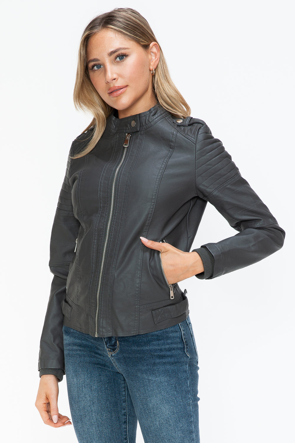 Hazel Blues® |  Snobbish PU Leather Biker Jacket with Side Zip Pockets