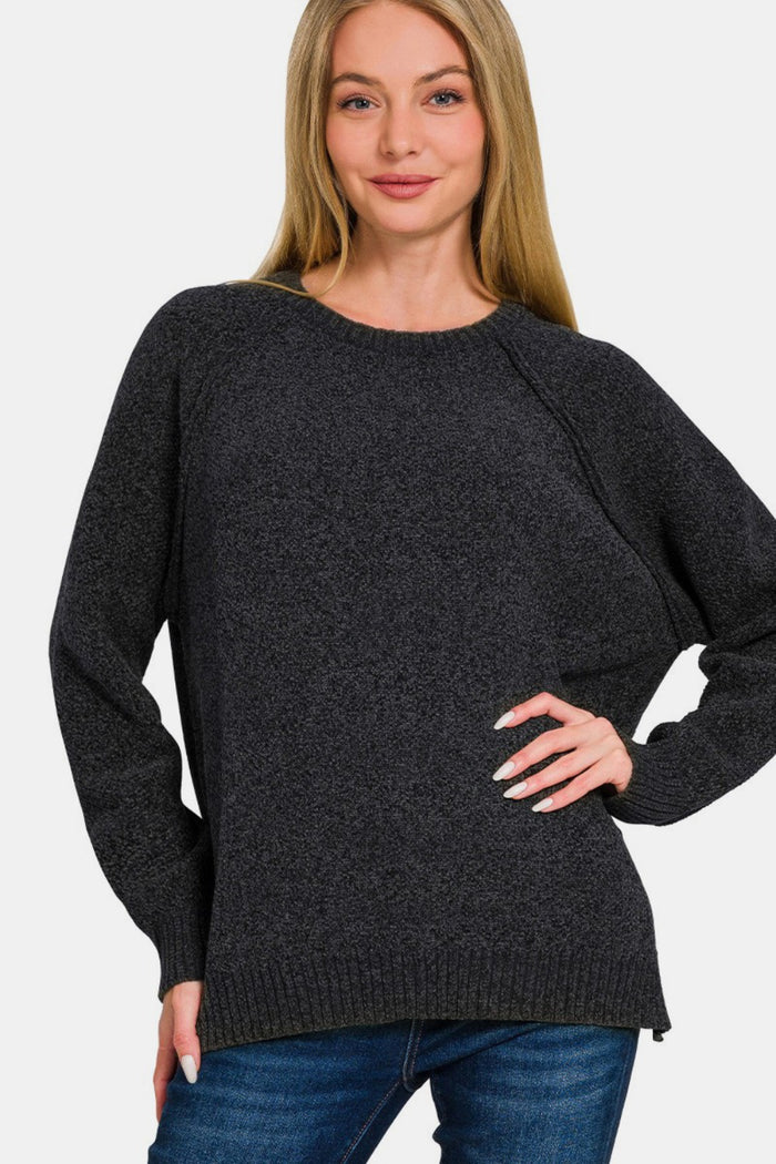 Hazel Blues® |  Zenana Side Slit Raglan Sleeve Sweater