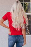 Hazel Blues® |  Red Leopard Striped Heart Shaped Print Crew Neck T Shirt