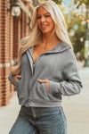Hazel Blues® |  Gray Waffle Splicing Zip Up Front Button Hooded Jacket