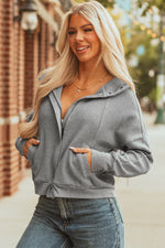 Hazel Blues® |  Gray Waffle Splicing Zip Up Front Button Hooded Jacket